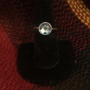 Pandora Silver/Aqua Blue Crystal ring sz 7.5